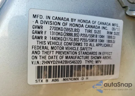 2011 Acura Mdx Technology из США, поврежденный, VIN 2HNYD2H42BH546320